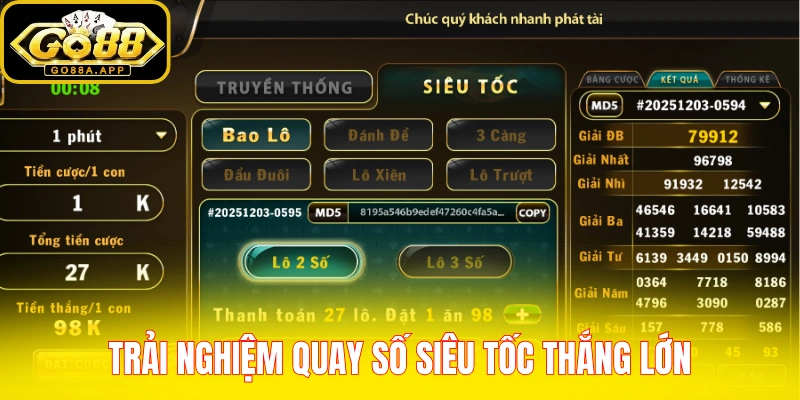 Trải nghiệm quay số siêu tốc thắng lớn